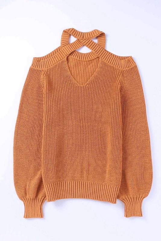Pumpkin Spice Cold Shoulder Sweater