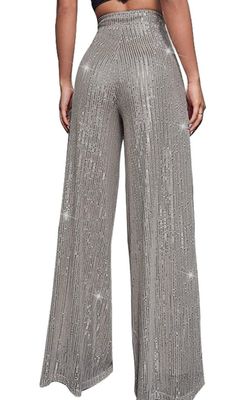 Steel Gray Wide Leg Sequins Pants