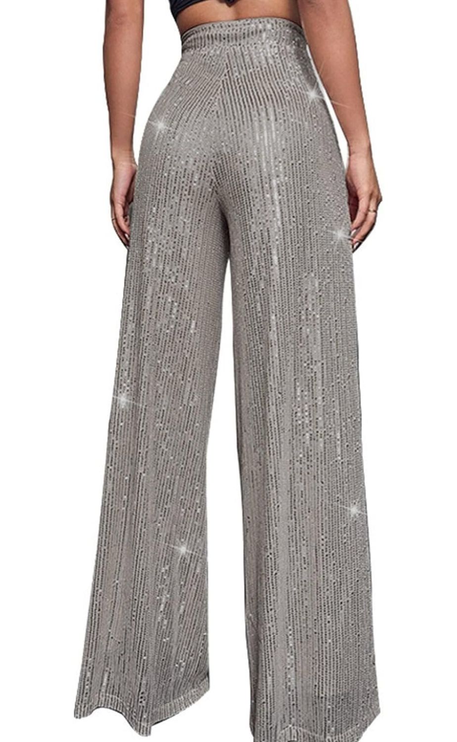 Steel Gray Wide Leg Sequins Pants