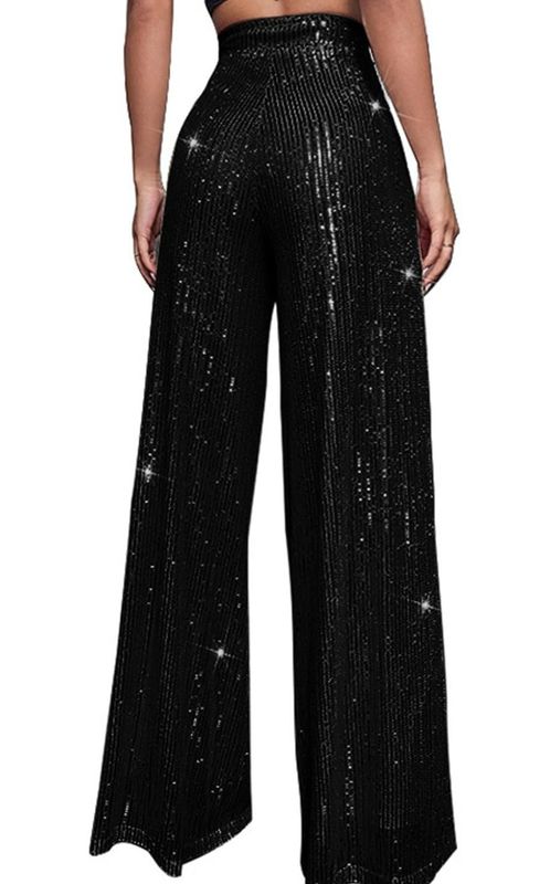 Black Wide Leg Sequins Pants