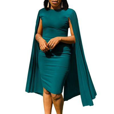Teal Dramatic Pleated Sleeve Midis