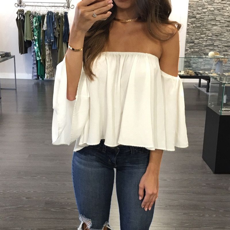 Above the Clouds White Off Shoulder Summer Blouse