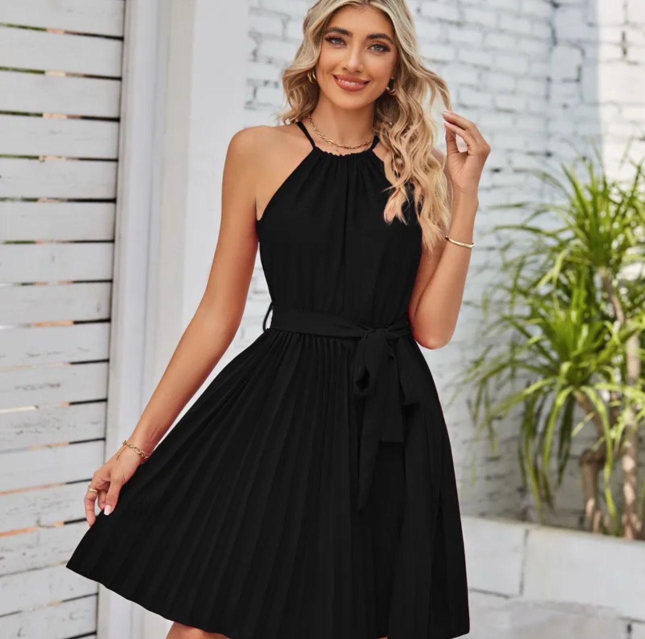 Black Pleated Mini Dress