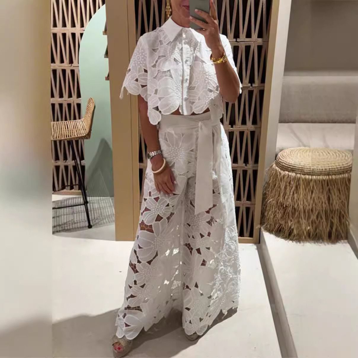 Chic Lace White Palazzo Set