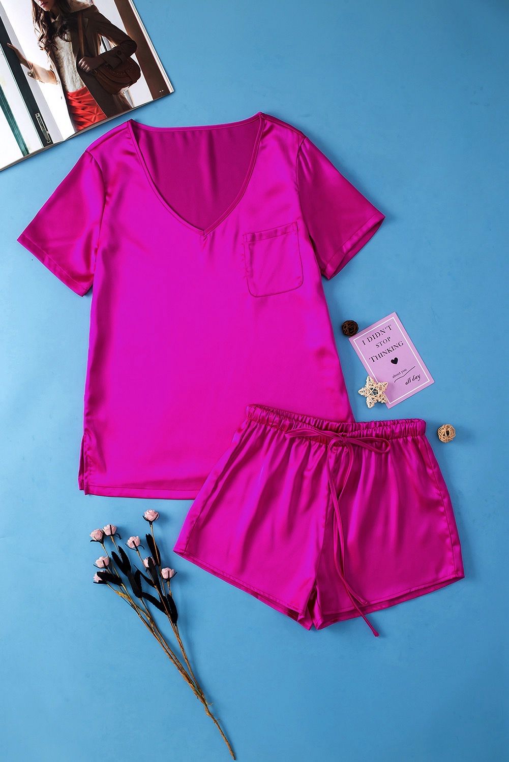 Pretty in Pink Satin Short Set
