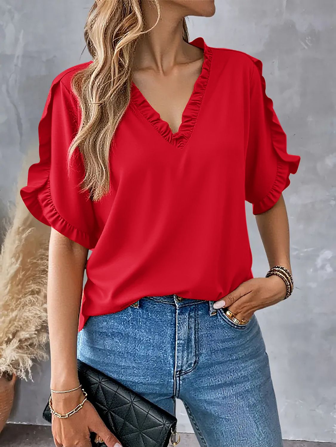 Red Tulip Sleeve Dress