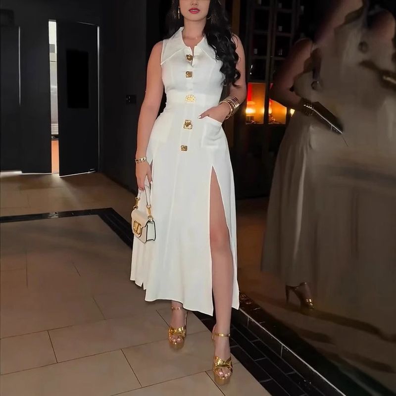 White Double Split Dress