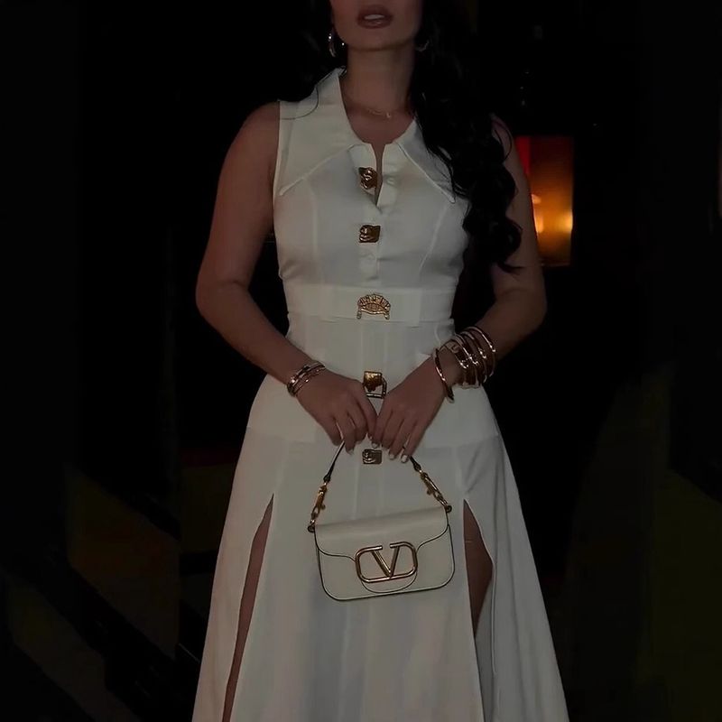 White Double Split Dress
