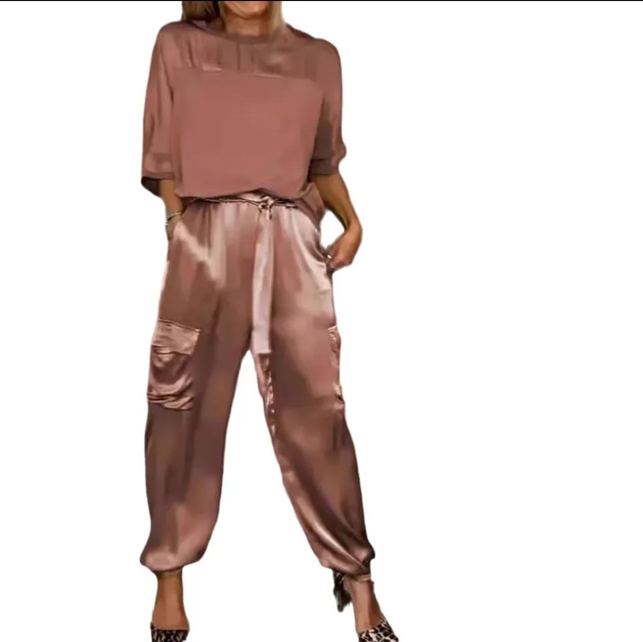 Coffee and Cream Sateen Pants Set