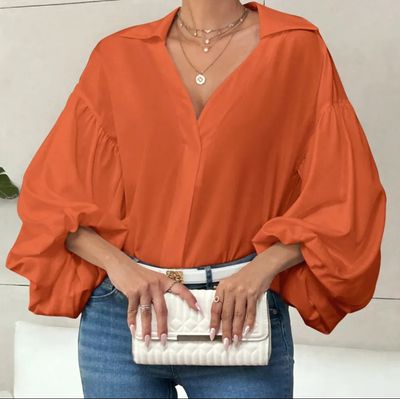 Tangerine Orange Puff Sleeve Blouse