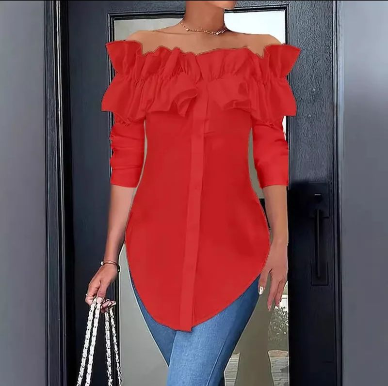 Red Ruffle Button up