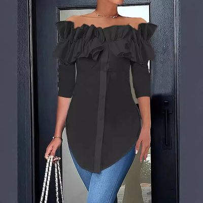 Black Ruffle Button up