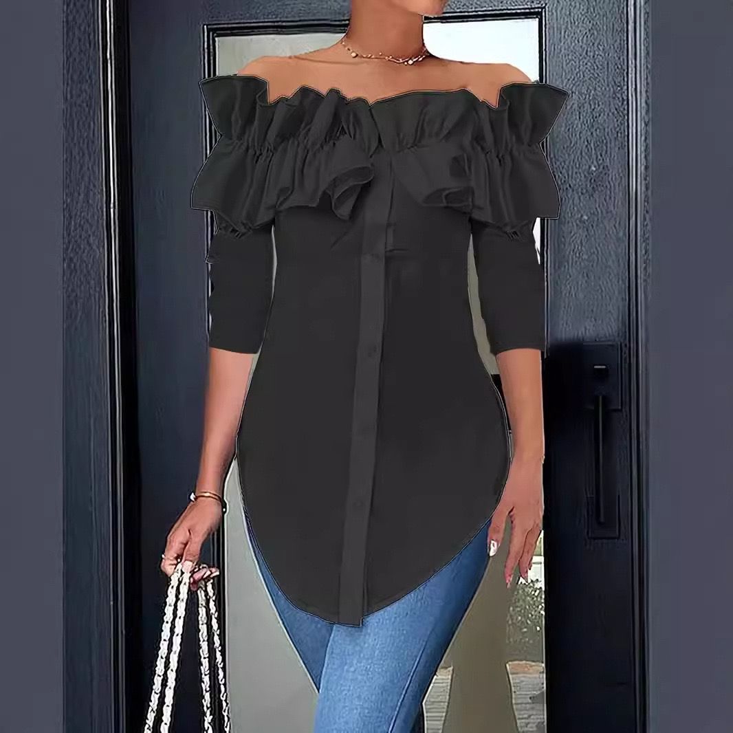 Black Ruffle Button up