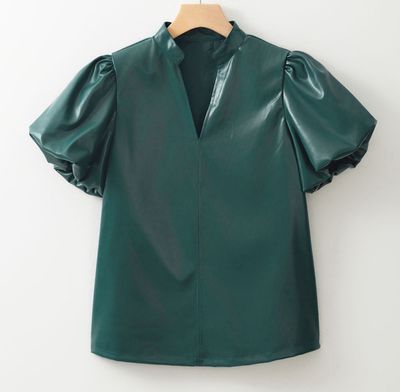 Evergreen Vegan Leather Puff Sleeve Top