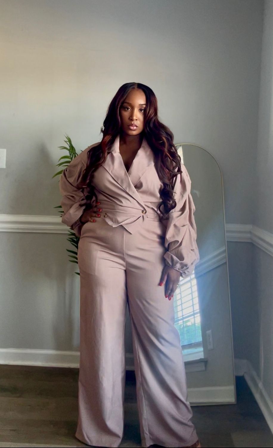 Tan Dramatic Sleeve Suit