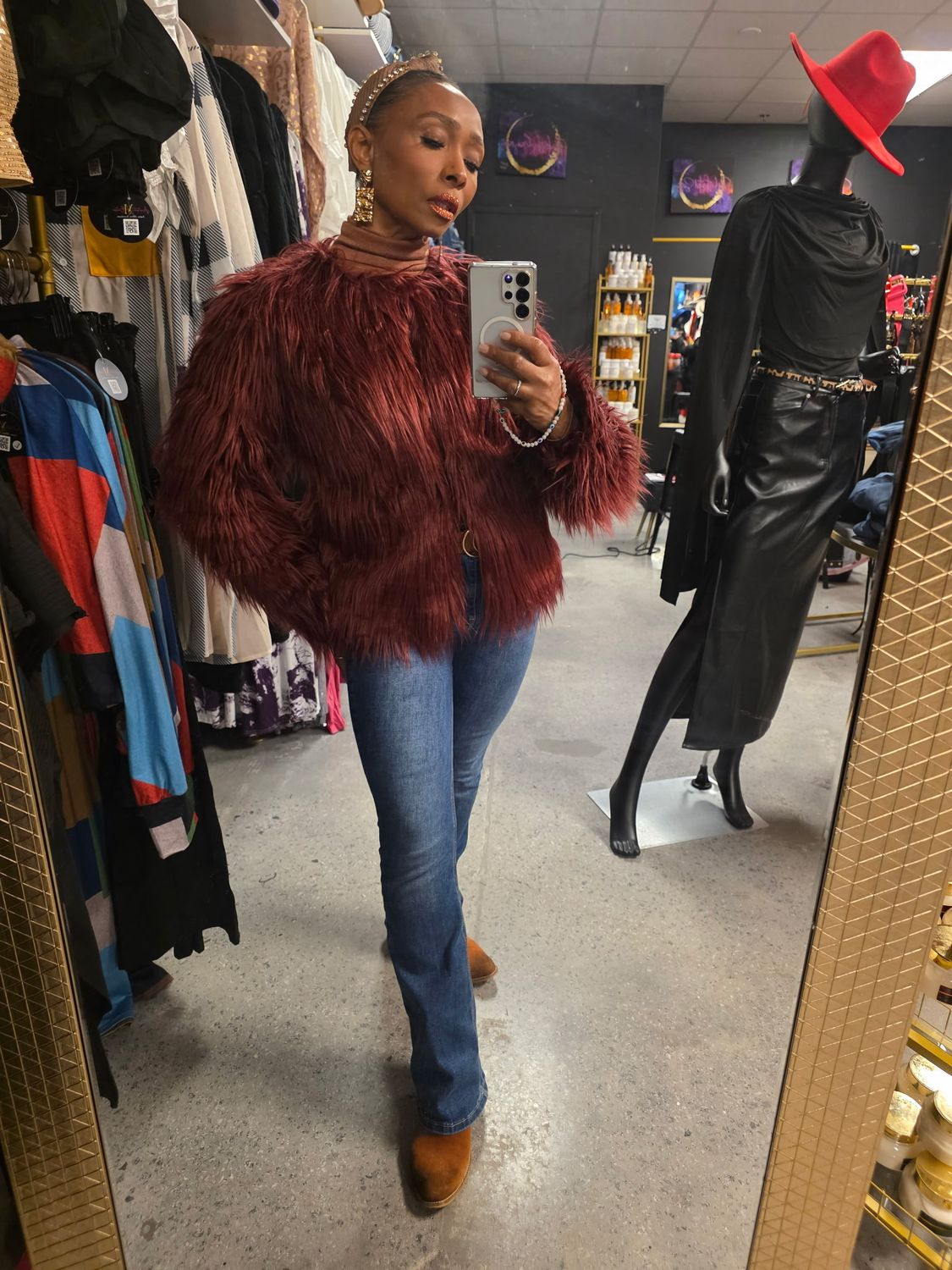 Black Shaggy Faux Fur Coat