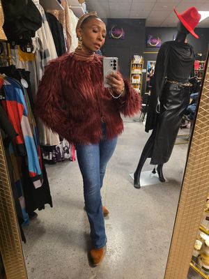 Black Shaggy Faux Fur Coat