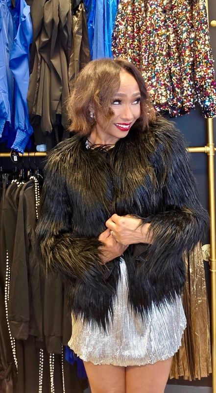 Black Shaggy Faux Fur Coat