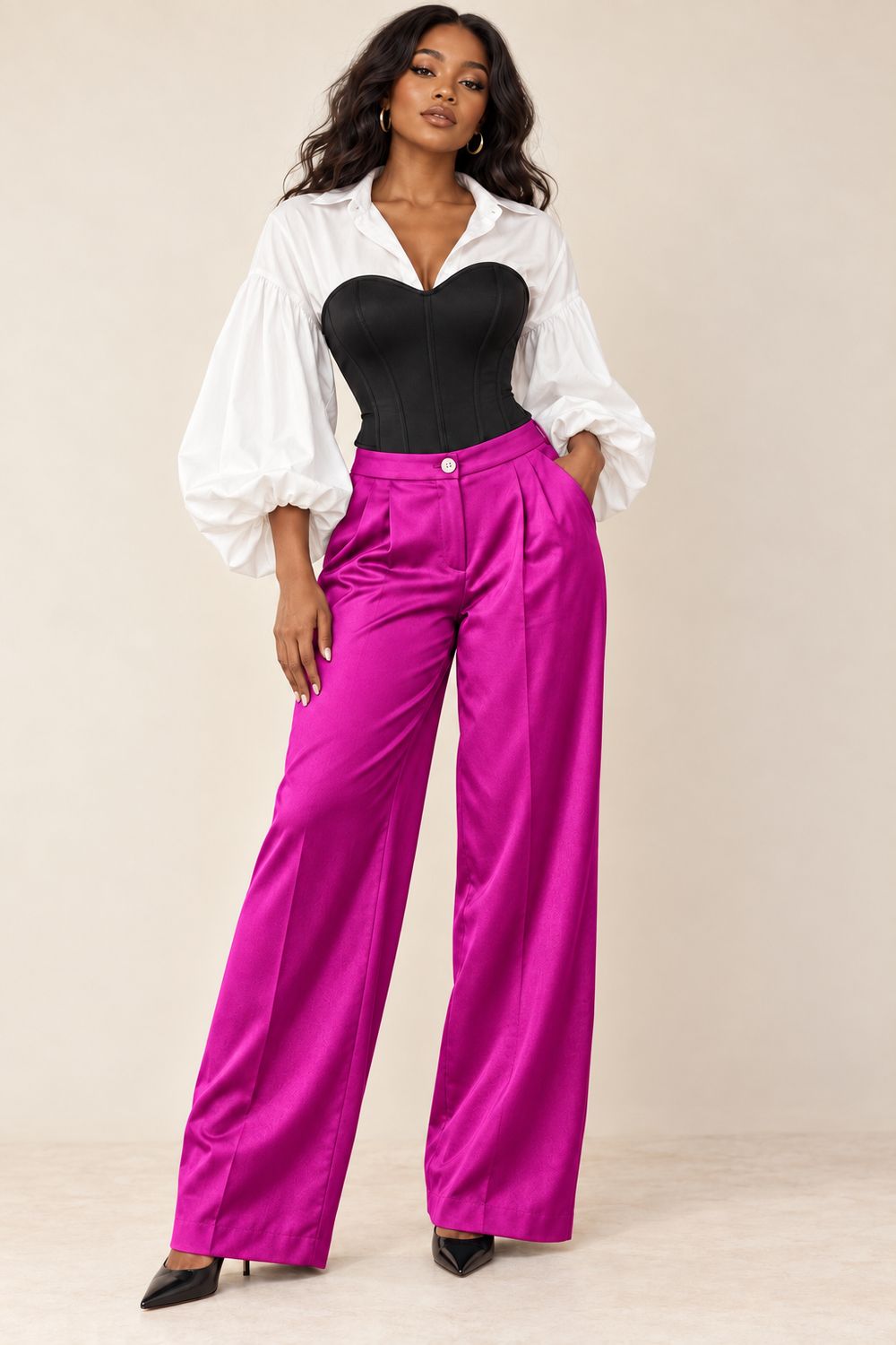 Candy Raspberry Satin Wide-legged Trouser