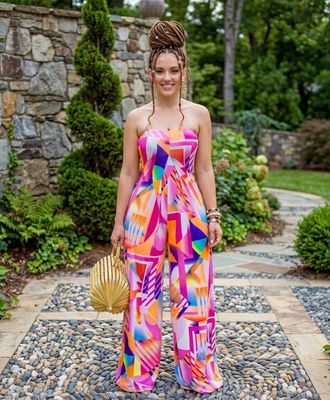 Pink Multitude Strapless Jumpsuit