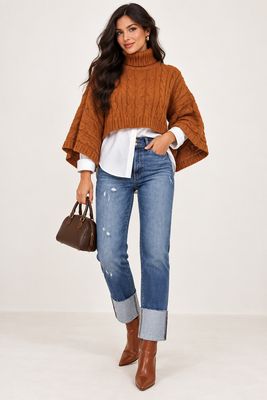 Toffee Brown Turtleneck Crop Sweater