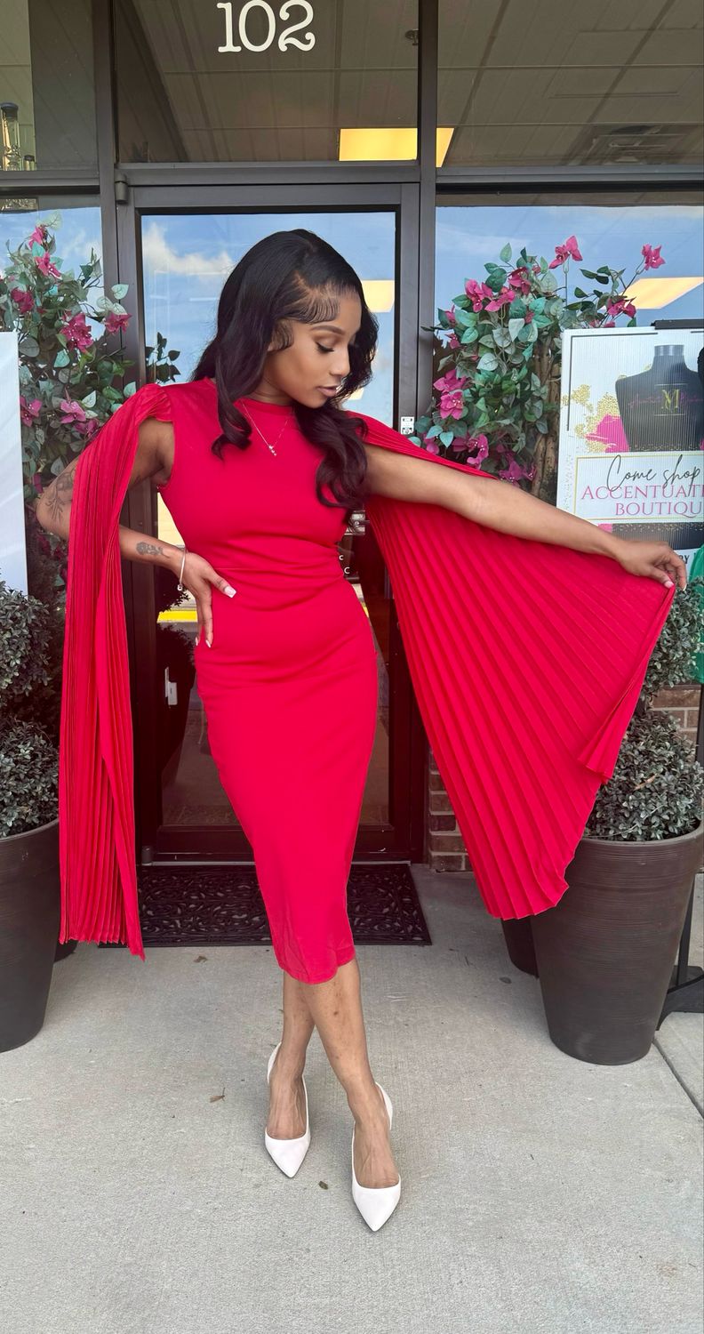 Red Cape Sleeve Dress