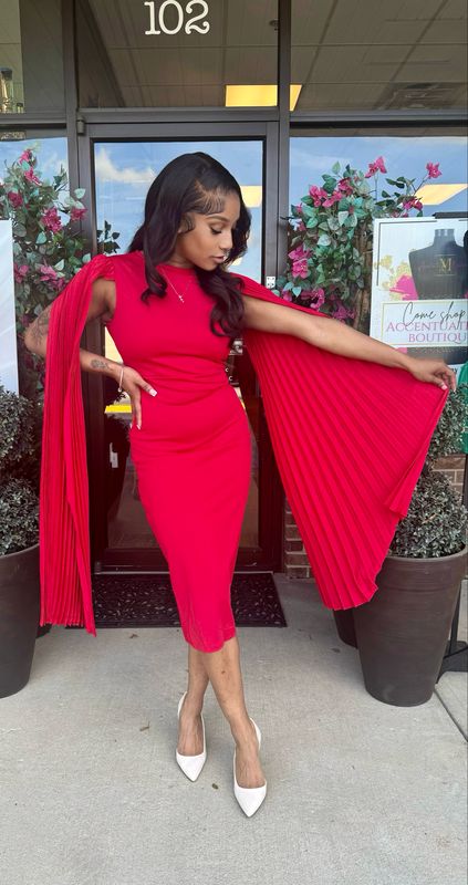 Red Cape Sleeve Dress