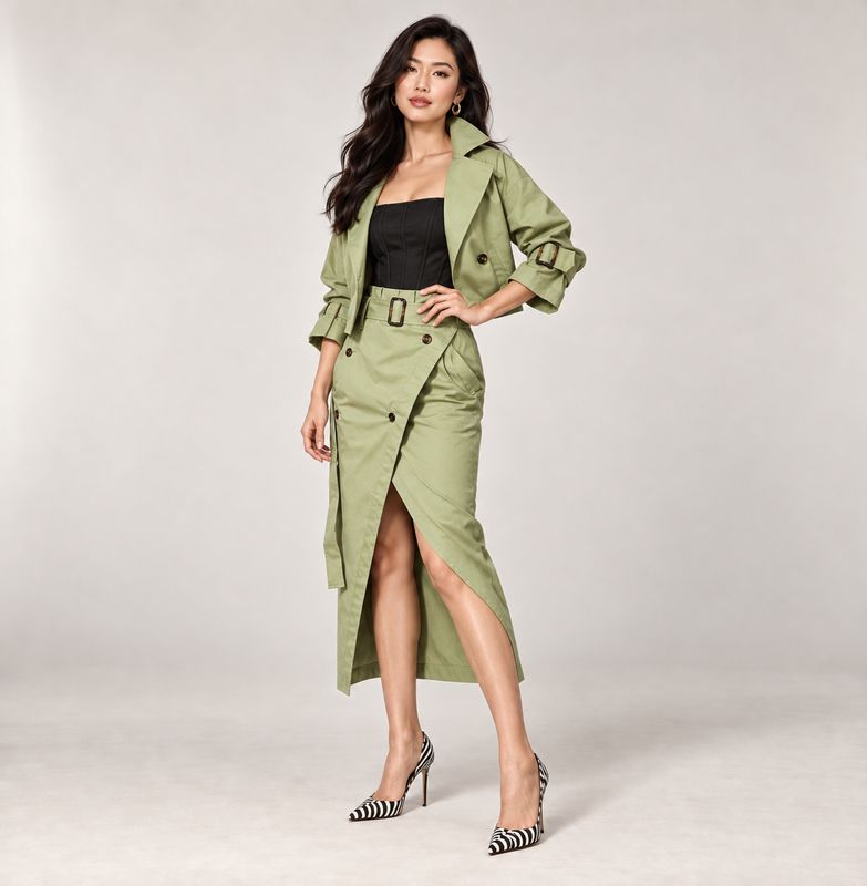 Sage Cropped 2 Piece Skirt Set