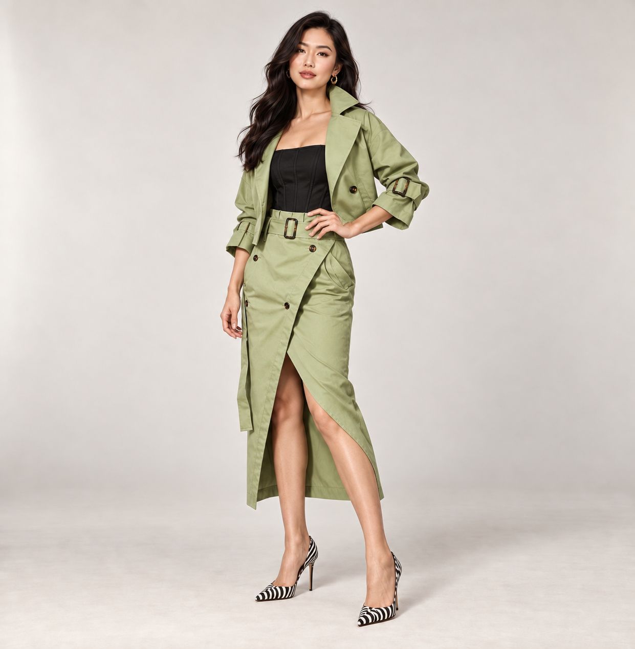 Sage Cropped 2 Piece Skirt Set