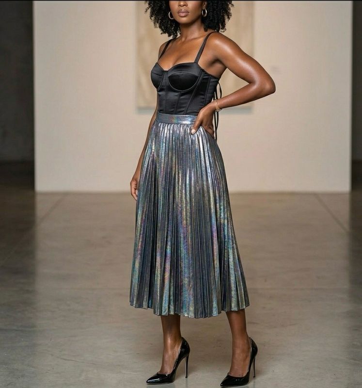 Silver Metallic Maxi Skirt