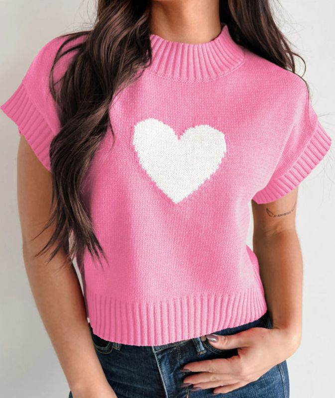 Pink Heart Cap Sleeve Sweater