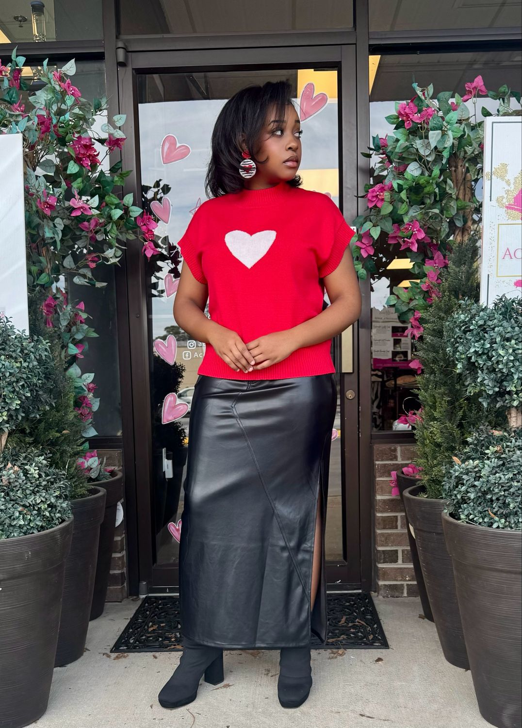 Red Heart Cap Sleeve Sweater