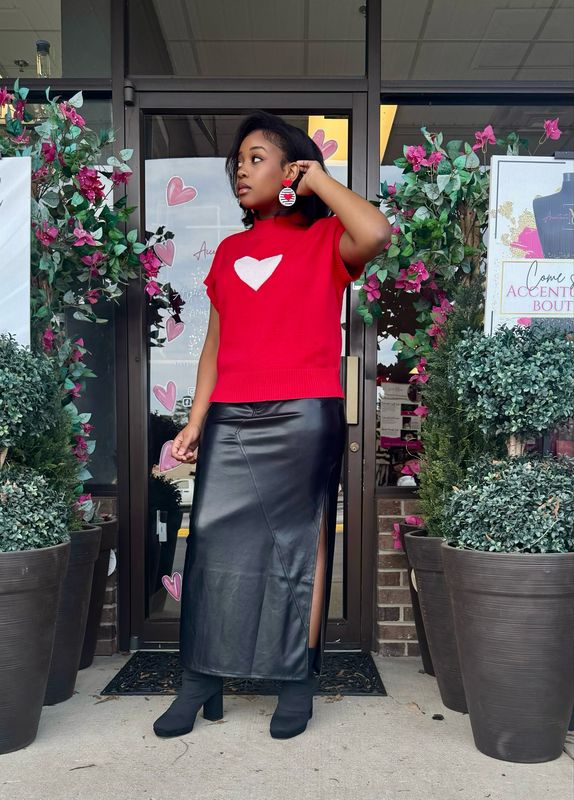 Red Heart Cap Sleeve Sweater