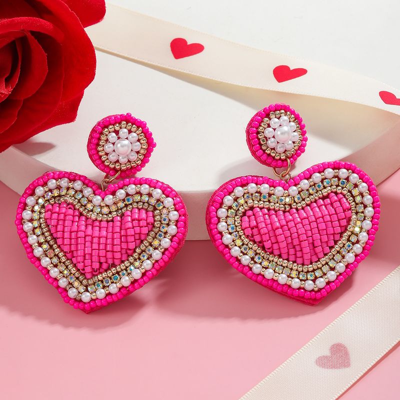 Pink Beaded Heart Earrings