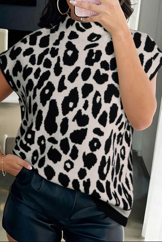Leopard Cap Sleeve Sweater