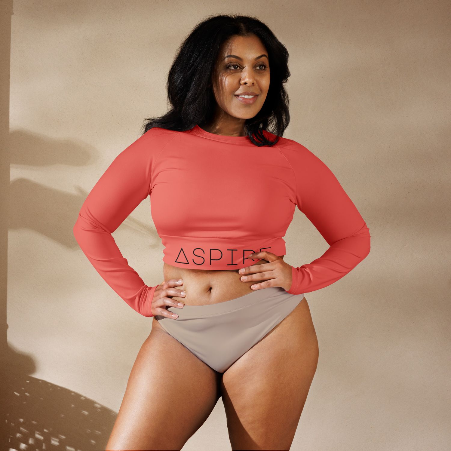 Coral Recycled long-sleeve crop top