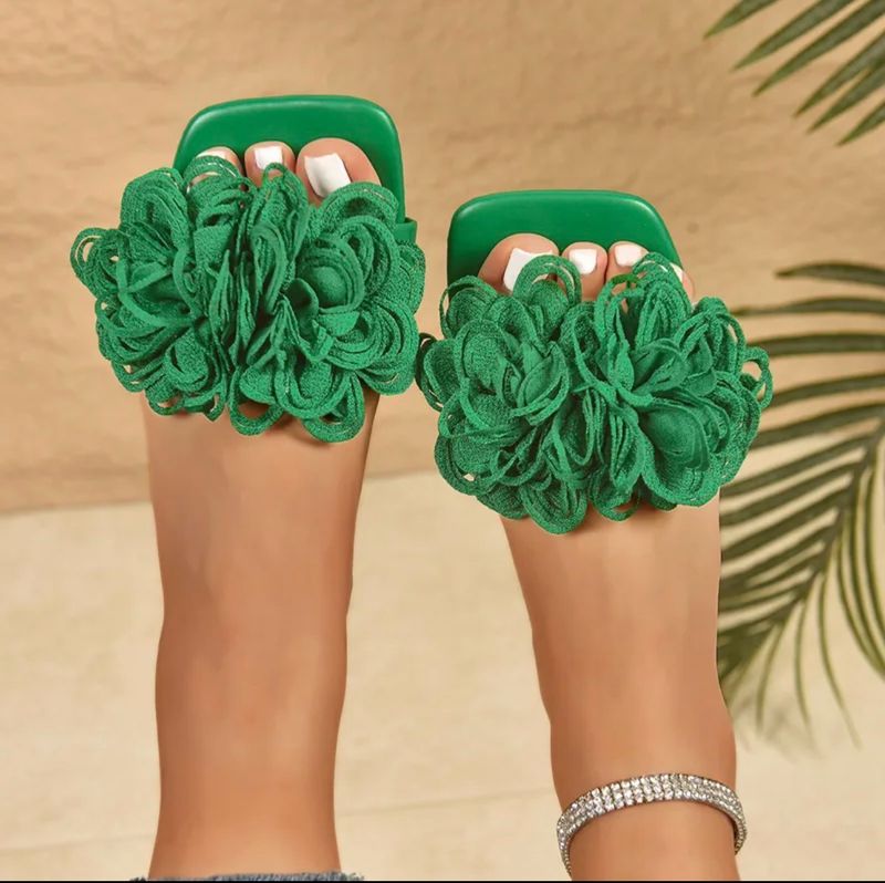 Green Pom Pom Slides (in store purchase only)