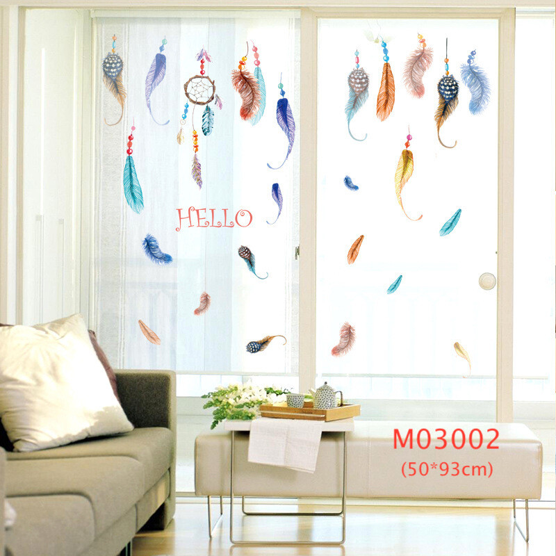 สติ๊กเกอร์ติดผนัง Wall Sticker PVC สติ๊กเกอร์ กรงนก ขนนก Home Decor DIY สติ๊กเกอร์แต่งบ้าน แต่งร้านค้า