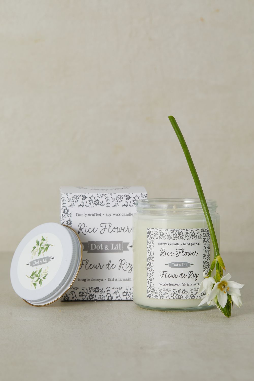 Chandelle 50h - Fleur de riz - Dot &amp; Lil