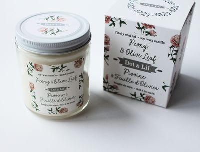 Chandelle 50h - Pivoine &amp; Feuille d&#39;olivier - Dot &amp; Lil
