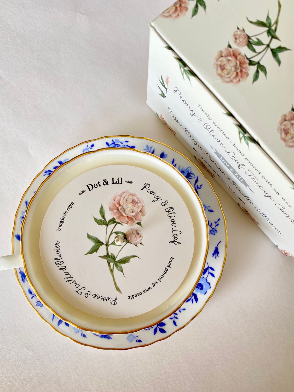 Chandelle - Pivoine &amp; Feuille d&#39;olivier - Dot &amp; Lil