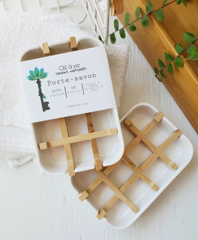 Porte-savon blanc, 2 pièces, écologique en bambou - Clé à vie