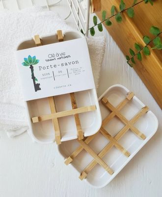 Porte-savon blanc, 2 pièces, écologique en bambou - Clé à vie