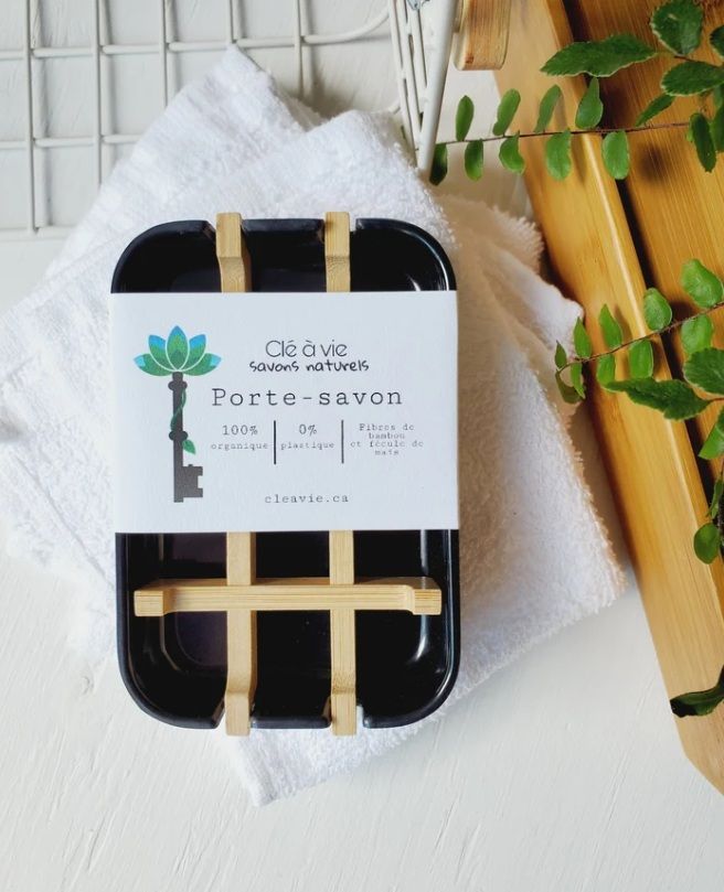 Porte-savon noir, 2 pièces, écologique en bambou - Clé à vie
