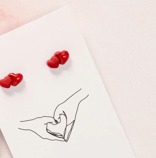 Clous - Double cœurs rouges  / Nalo Polymer