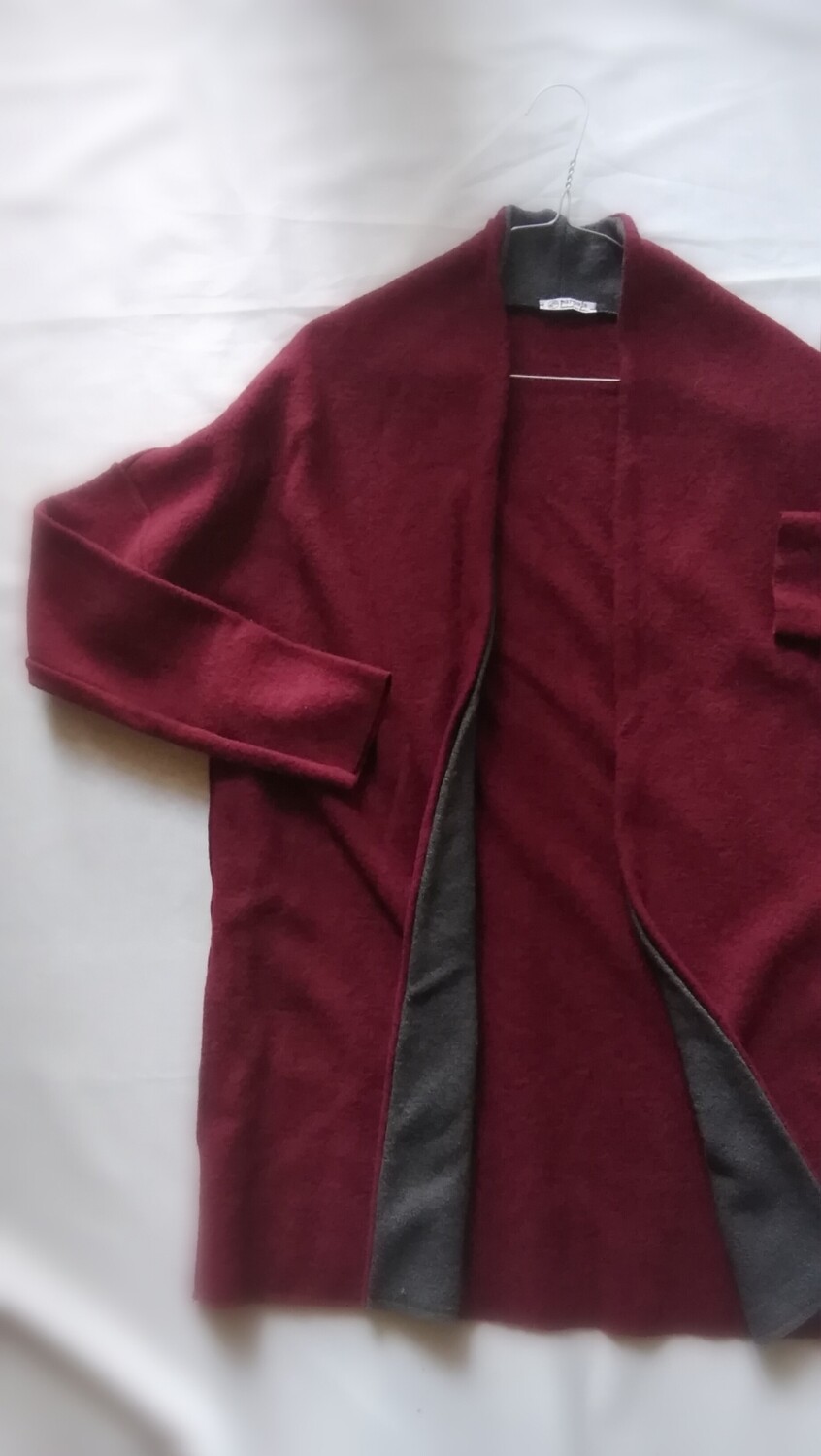 ACERO cardigan / cappottino leggero in lana cotta bicolor bordeaux/grigio 