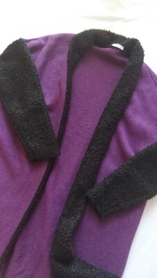 ACERO cardigan / cappottino leggero in lana cotta bicolor viola/nero ricciolino 