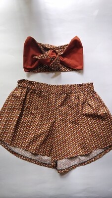 TULIPANO shorts - panta/gonna, arricciati in vita - taglia unica / geometrico arancio bruciato 
