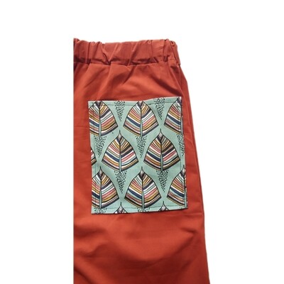 MAGNOLIA pantaloni cropped con tasche (lunghezza 70 cm) color arancio bruciato, tasca vintage, arricciati in vita - taglia unica