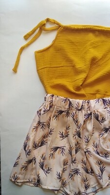 TULIPANO shorts - panta/gonna, arricciati in vita - taglia unica / viscosa Tencel rosa viola e senape 